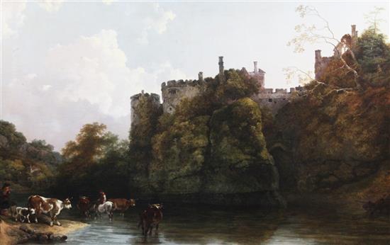 Philippe Jacques de Loutherbourg RA (1740-1812) Chepstow Castle from the river Wye 26 x 41in.